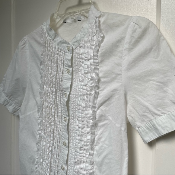 White short sleeved blouse with frilly front - Picture 3 of 8